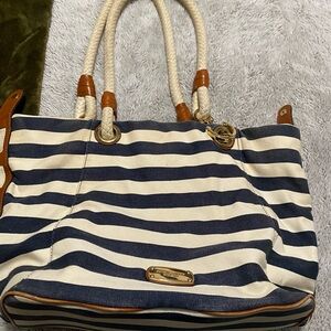 Michael Kors Navy and Cream Striped Tote